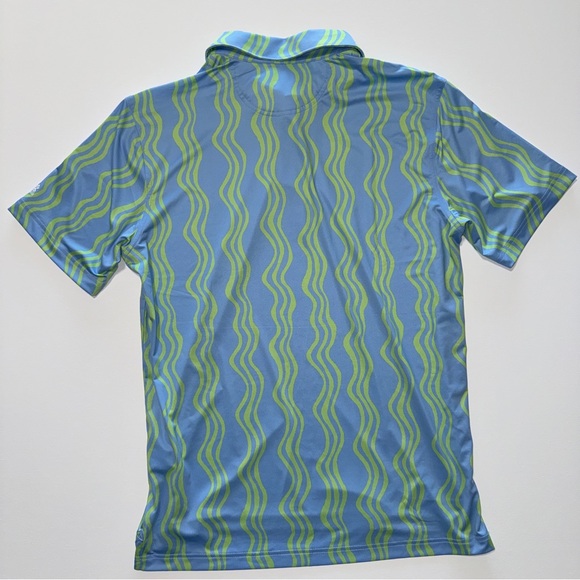 Chubbies Men’s Medium Wavy Daze Printed Performance Polo Shirt Blue/Green - Picture 2 of 6